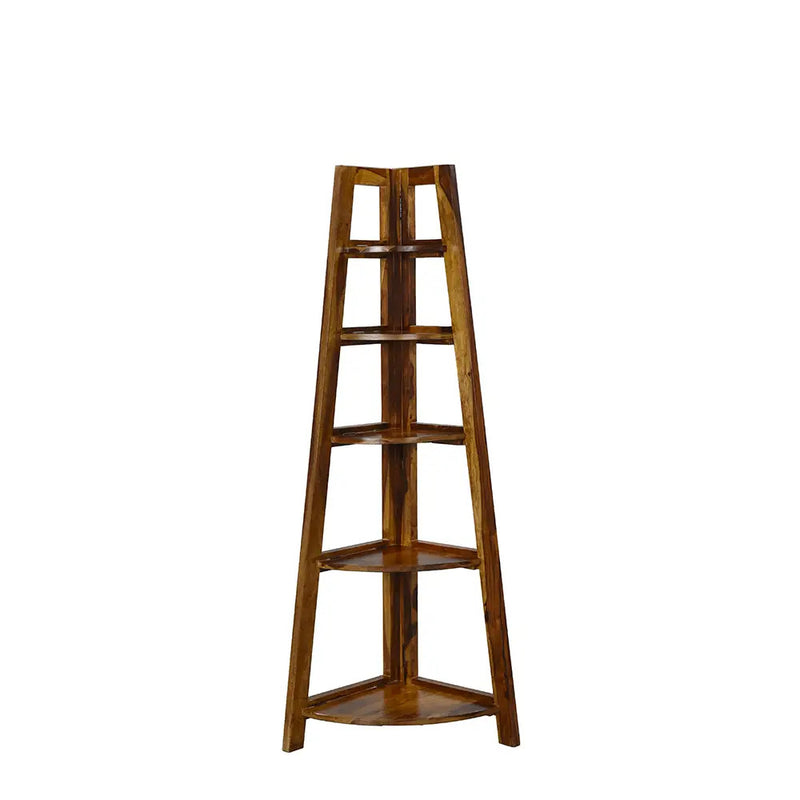 Suryavanshi Sheesham Wood Corner Shelf Unit | Foldable 5-Tier Corner Display Rack