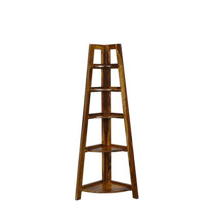 Suryavanshi Sheesham Wood Corner Shelf Unit | Foldable 5-Tier Corner Display Rack