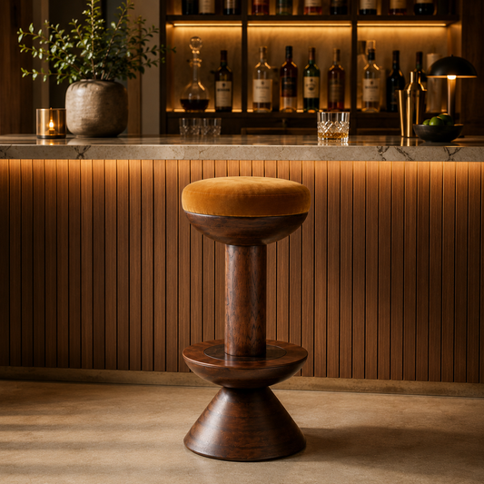Verona Solid Wood Bar Stool With Velvet Upholstery