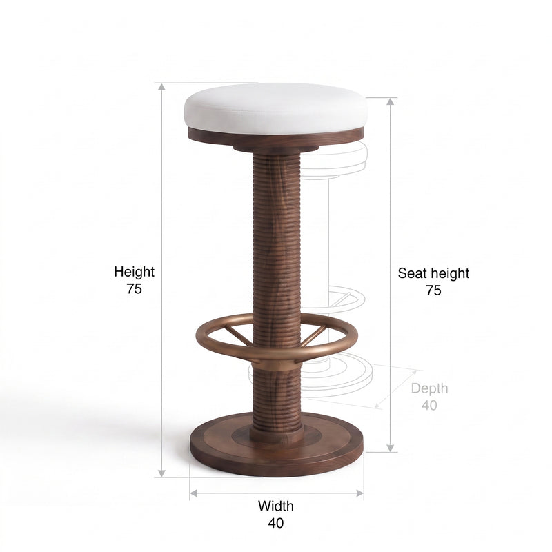 Ellington Modern Solid Wood Swivel Bar Stool with Upholstered Seat & Brass Finish Footrest