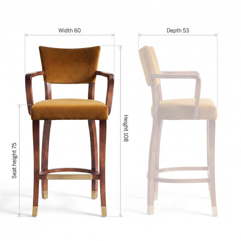 Ellington Sheesham Wood Bar Chair with Cushioned Seat & Backrest | Solid Wood High Stool