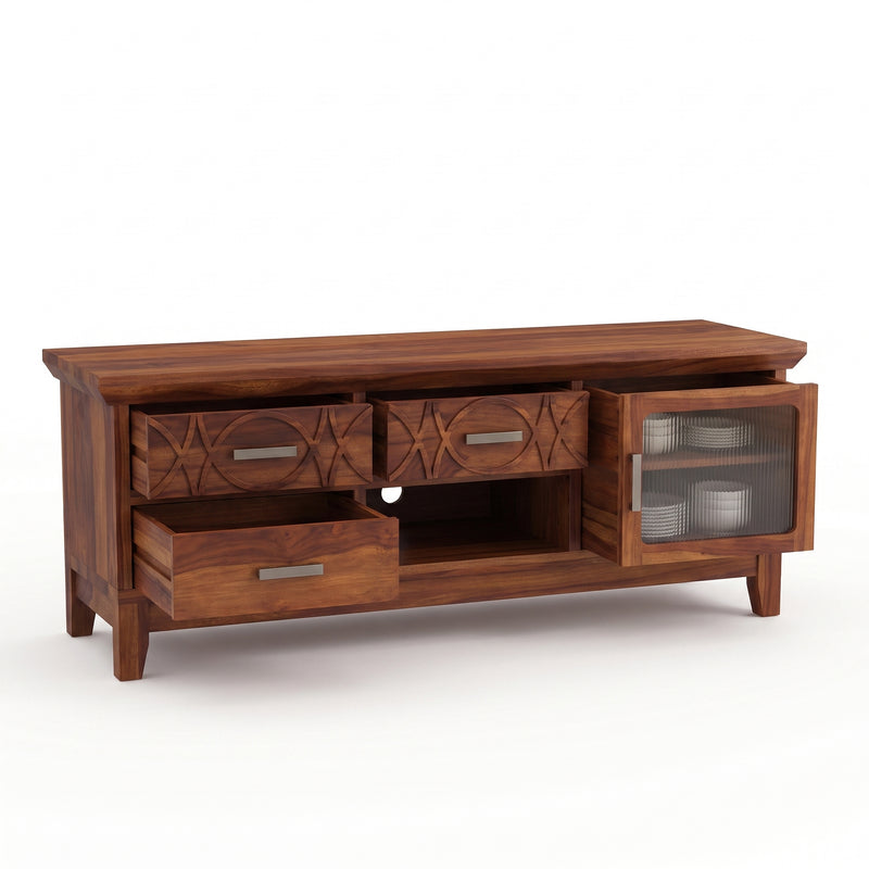 Hudson Sheesham Solid Wood TV Unit for Living Rooms & Bedroom - Honey Finish