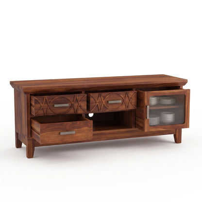 Hudson Sheesham Solid Wood TV Unit for Living Rooms & Bedroom - Honey Finish