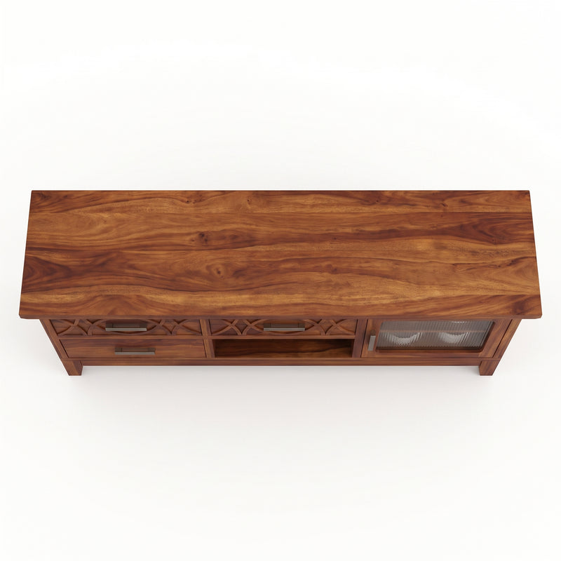 Hudson Sheesham Solid Wood TV Unit for Living Rooms & Bedroom - Honey Finish