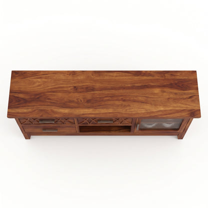Hudson Sheesham Solid Wood TV Unit for Living Rooms & Bedroom - Honey Finish