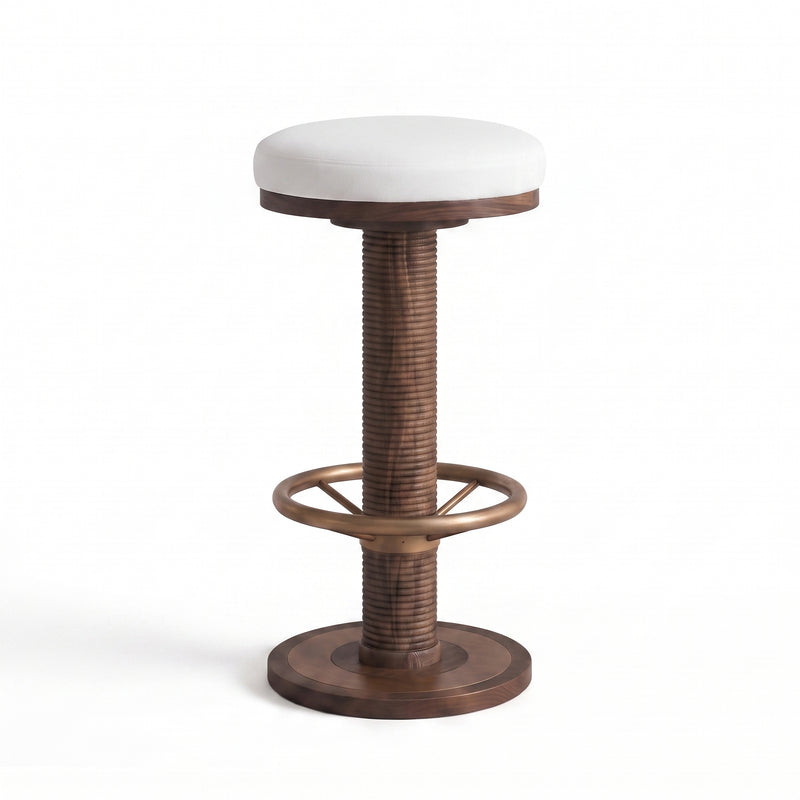 Ellington Modern Solid Wood Swivel Bar Stool with Upholstered Seat & Brass Finish Footrest