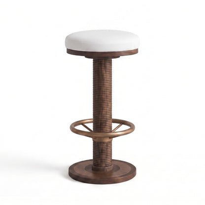 Ellington Modern Solid Wood Swivel Bar Stool with Upholstered Seat & Brass Finish Footrest