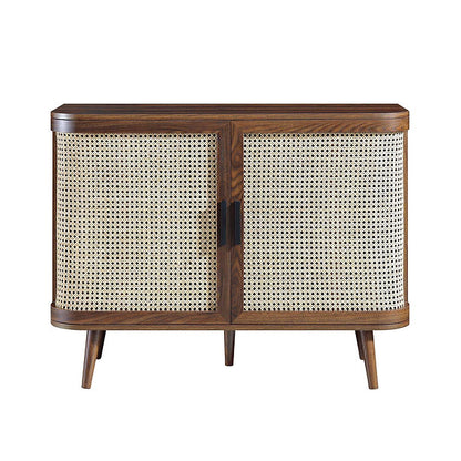 Suryavanshi Mango Wood Sideboard Cabinet with Cane Doors | 6 Compartment Storage Unit for Living Room, Dining Room & Entryway (Walnut Finish)