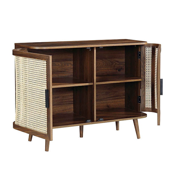 Suryavanshi Mango Wood Sideboard Cabinet with Cane Doors | 6 Compartment Storage Unit for Living Room, Dining Room & Entryway (Walnut Finish)