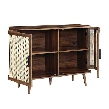 Suryavanshi Mango Wood Sideboard Cabinet with Cane Doors | 6 Compartment Storage Unit for Living Room, Dining Room & Entryway (Walnut Finish)
