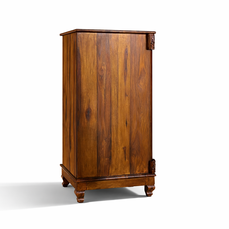 Royal Floral Inlay Wooden Bedside Table With Drawer & Storage