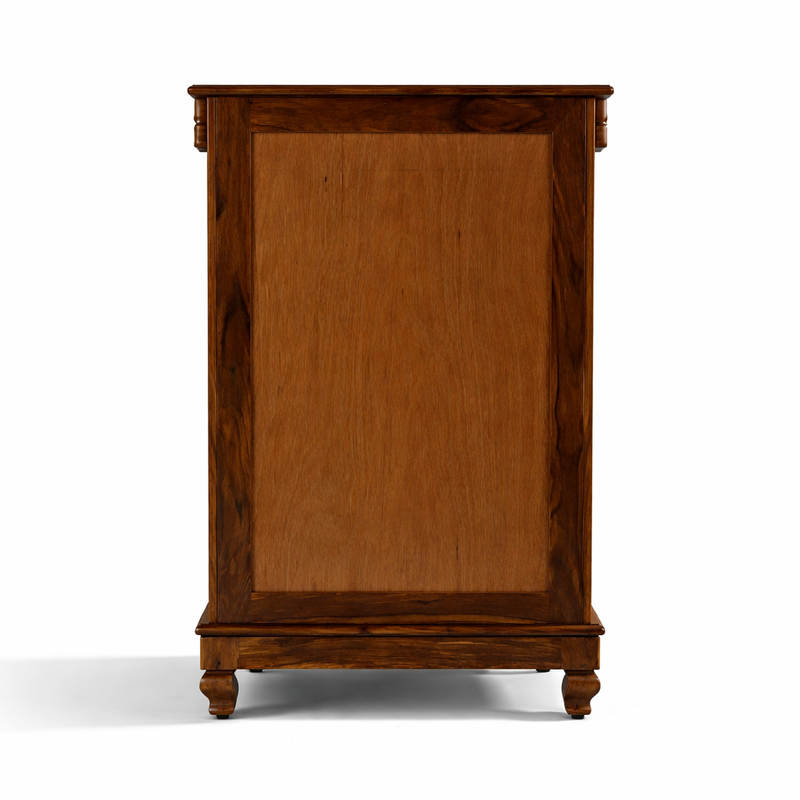 Royal Floral Inlay Wooden Bedside Table With Drawer & Storage