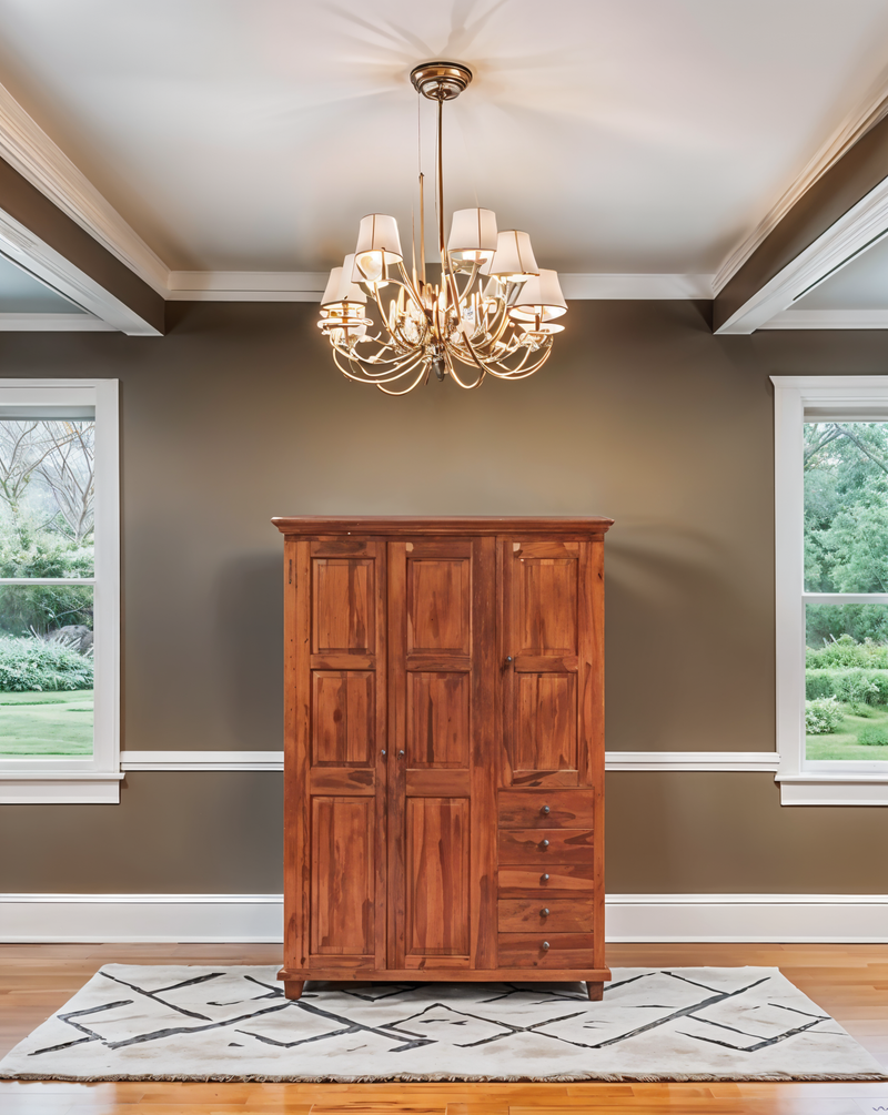 Suryavanshi Sheesham Wood 3-Door, 5-Drawers Wardrobe (W135 x D55 x H196 cm)