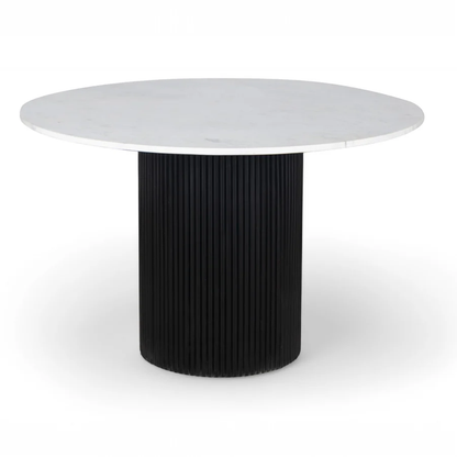 Kelby Natural Marble Round 4 Seater Dining Table With Wooden Legs