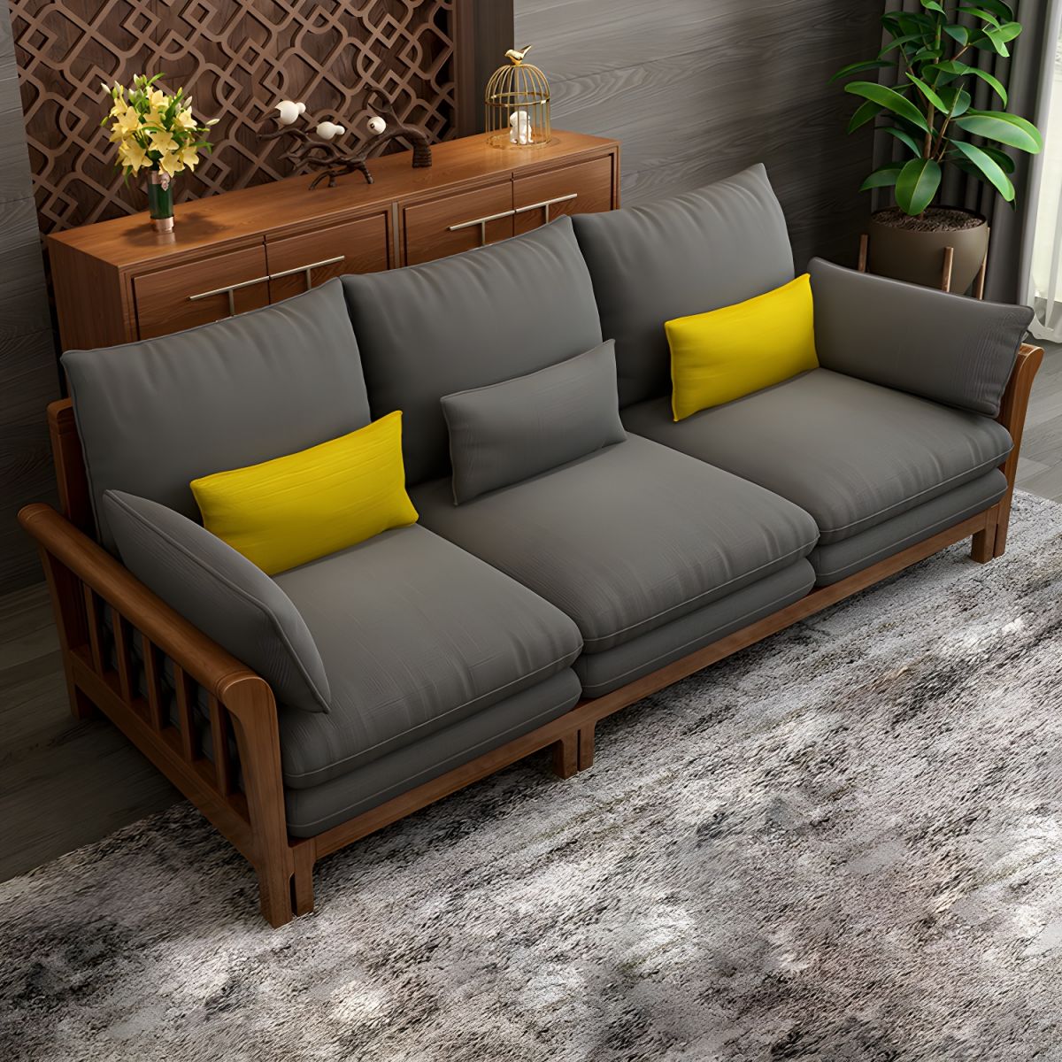 Suryavanshi ZenComfort Flared Arm Sectional Sofa, Removable Cushions with Wooden Legs