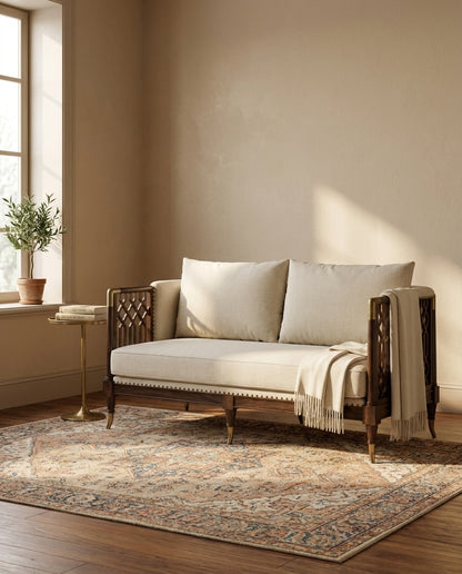 Aurelia Luxury Solid Wood Sofa Set with Premium Upholstery & Brass Work