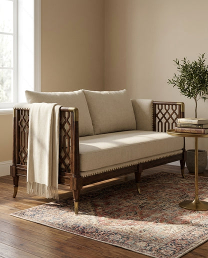 Aurelia Luxury Solid Wood Sofa Set with Premium Upholstery & Brass Work