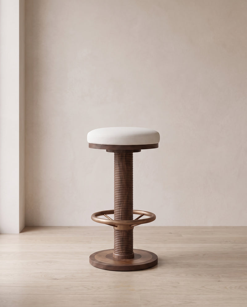 Ellington Modern Solid Wood Swivel Bar Stool with Upholstered Seat & Brass Finish Footrest