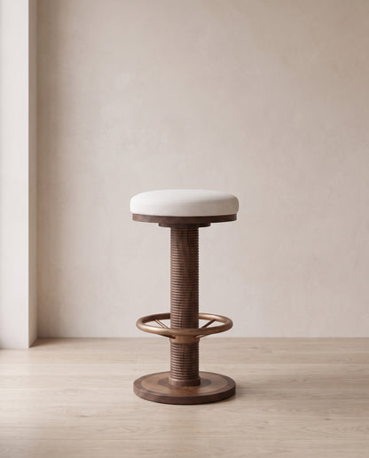 Ellington Modern Solid Wood Swivel Bar Stool with Upholstered Seat & Brass Finish Footrest