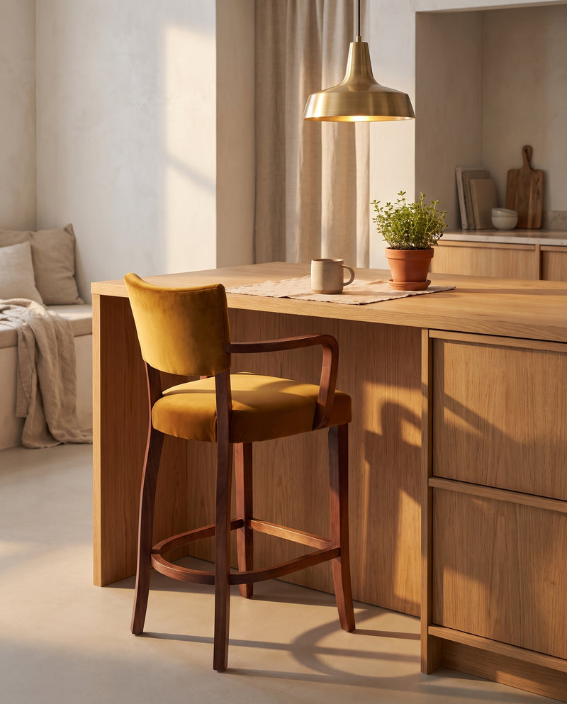 Ellington Sheesham Wood Bar Chair with Cushioned Seat & Backrest | Solid Wood High Stool