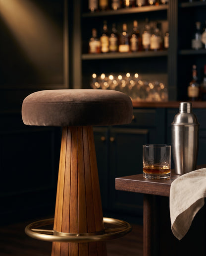 Alpine Modern Bar Stool with Dark Grey Velvet Upholstered Seat