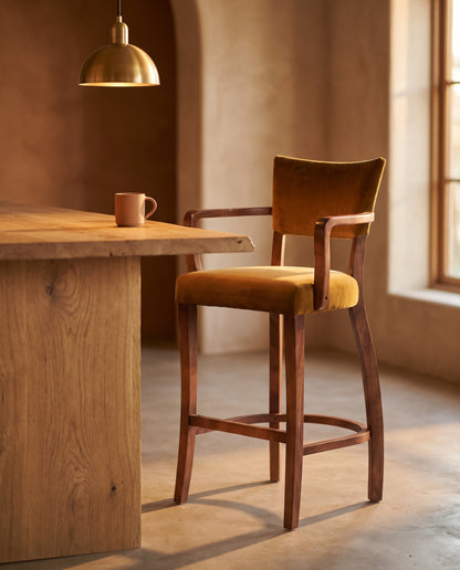 Ellington Sheesham Wood Bar Chair with Cushioned Seat & Backrest | Solid Wood High Stool