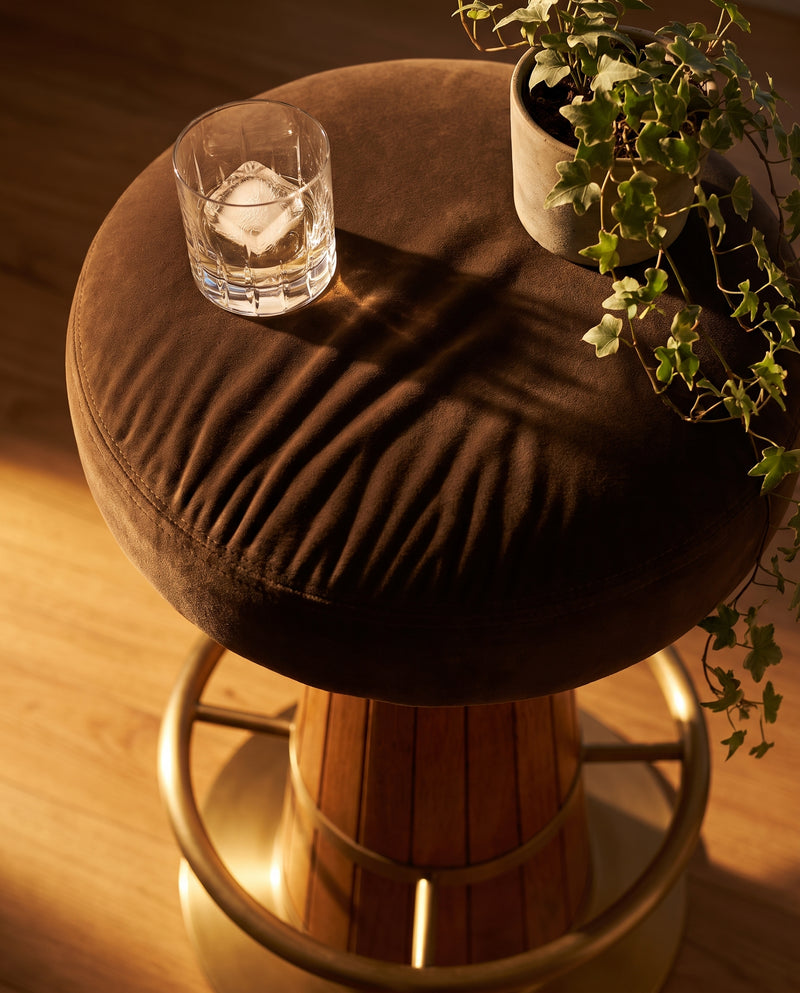 Alpine Modern Bar Stool with Dark Grey Velvet Upholstered Seat