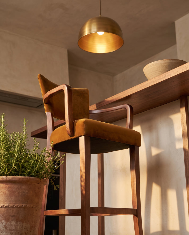 Ellington Sheesham Wood Bar Chair with Cushioned Seat & Backrest | Solid Wood High Stool