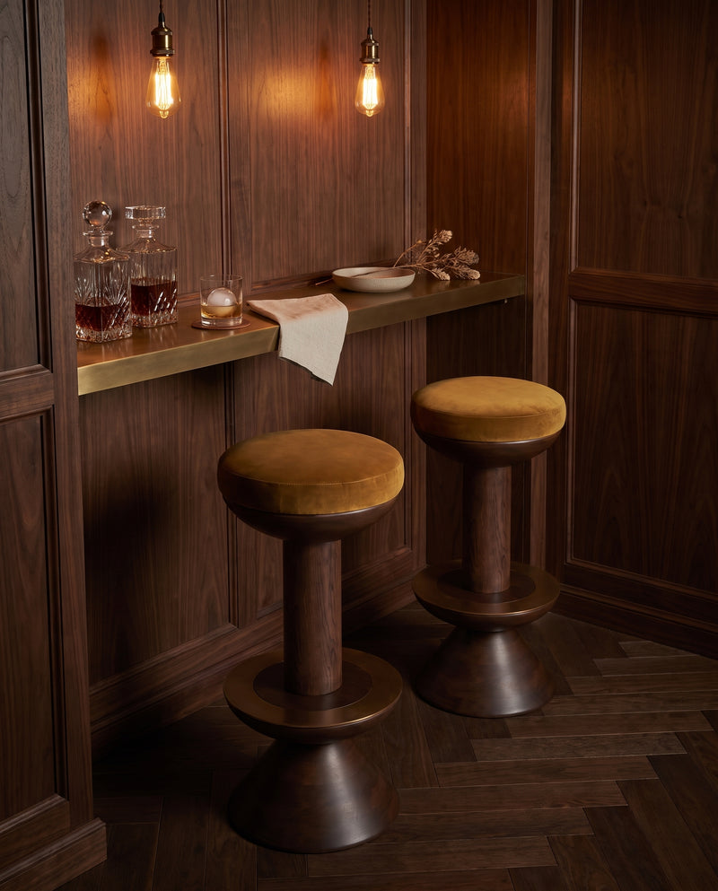 Verona Solid Wood Bar Stool With Velvet Upholstery