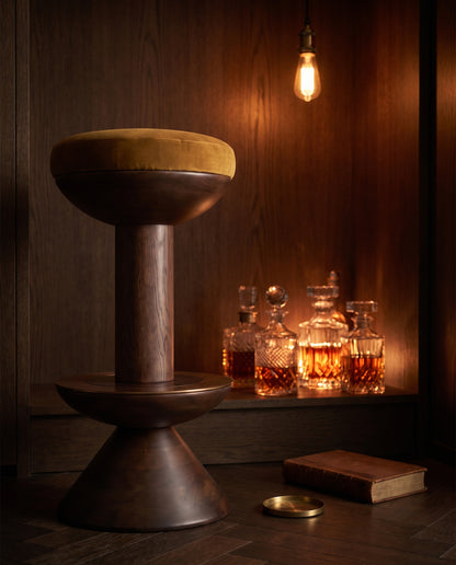 Verona Solid Wood Bar Stool With Velvet Upholstery