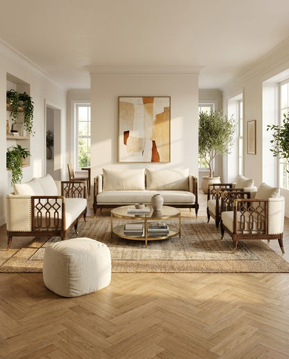 Aurelia Luxury Solid Wood Sofa Set with Premium Upholstery & Brass Work