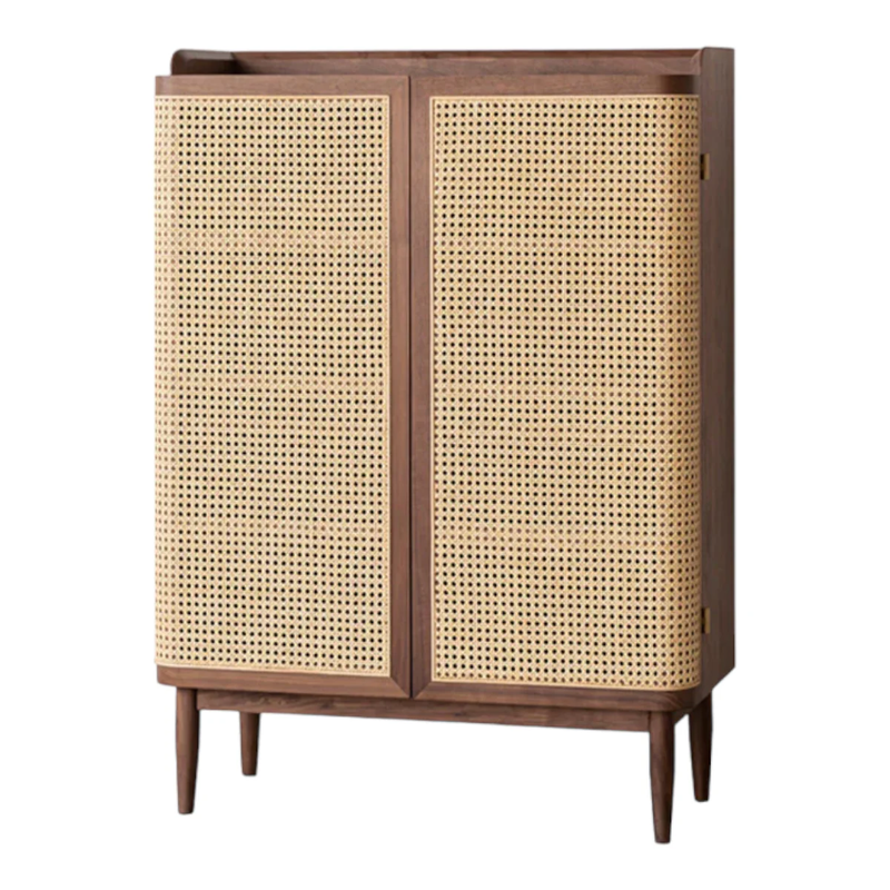 Suryavanshi Sheesham Wooden Cane Shoe Rack Cabinet Storage with 2 Door & Shelf Storage for Entryway, Living Room, Balcony & Home, Walnut Finish, Rattan Cabinet (84 L x 35.5 W x 117 H CM)