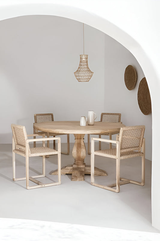 Suryavanshi Mango Wood Round Dining Table with French Legs - 6 Seater (Mango Wood-Round, Diameter of 118 cm and a Height of 78 cm)