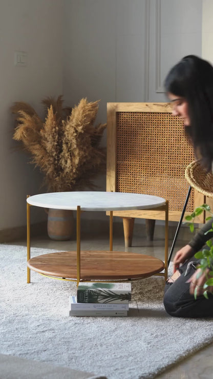 Floorcare Coffee Table, Marble & Wood Base
