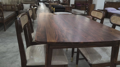 MALESIYA Sheesham Wood 4-Seater Dining Table Set with Cane Back Chairs