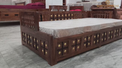 Suryavanshi Sheesham Wood Diwan Bed with Box Storage – Brass Work