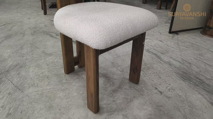 Sheesham Wood Dining Chair with White Round Back & Seat Cushion – Modern Upholstered Accent Chair