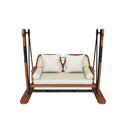 Suryavanshi 2 Seater Sheesham Wood Cane Swing Chair (Cream)