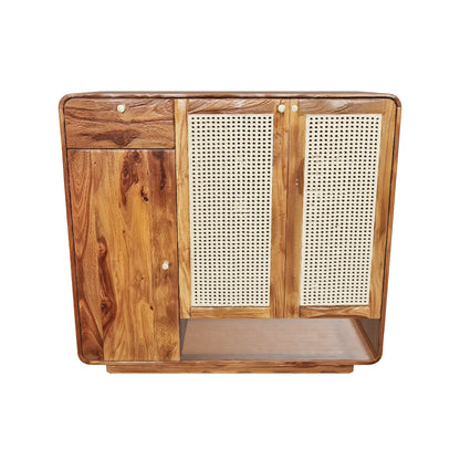 Grisa Sheesham Wood Shoe Cabinet With Cane Detailing