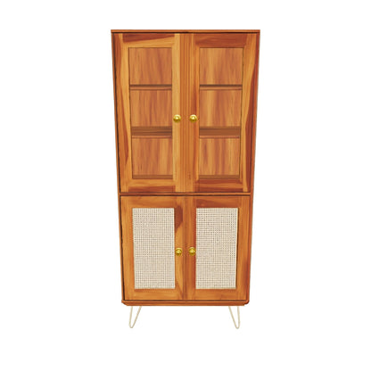 Nay-7 Sheesham Wood 4 Door Soft Closed Shelves Storage Kitchen Cabinet