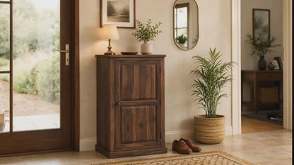 Sheesham Wood 1-Door Shoe Rack with 6 Shelves