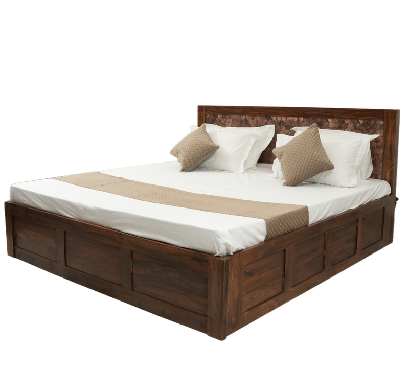 Suryavanshi Sheesham Wood Bed with Storage & Stylish Panel Headboard