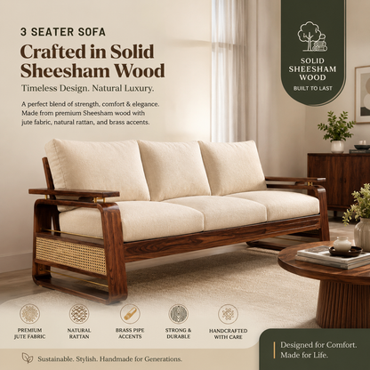 Suryavanshi Sheesham Wood Sofa Set with Handwoven Jute Fabric
