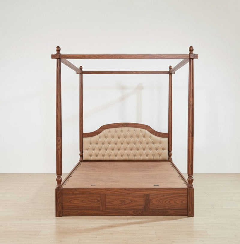 Suryavanshi Sheesham Wood King Size Poster Bed: Regal Design and Plush Comfort