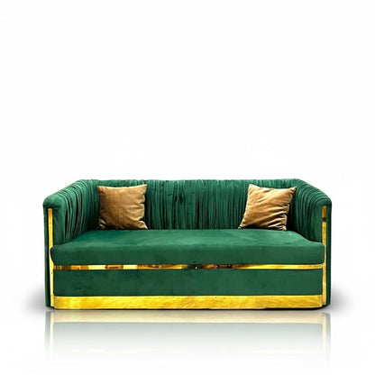 Modern Minimalistic 3-Seater Sofa with Solid Wood Inner Structure Green Velvet with Golden Strips