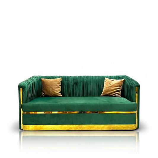 Modern Minimalistic 3-Seater Sofa with Solid Wood Inner Structure Green Velvet with Golden Strips