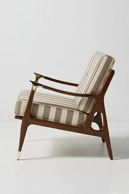 Bohofusion Accent Chair – Mid-Century Solid Wooden Armchair with Ikat Patterned Upholstery