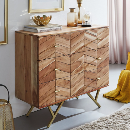 Solid Acacia Wood & Iron Chest of 3 Drawers - Functional and Stylish Storage Solution