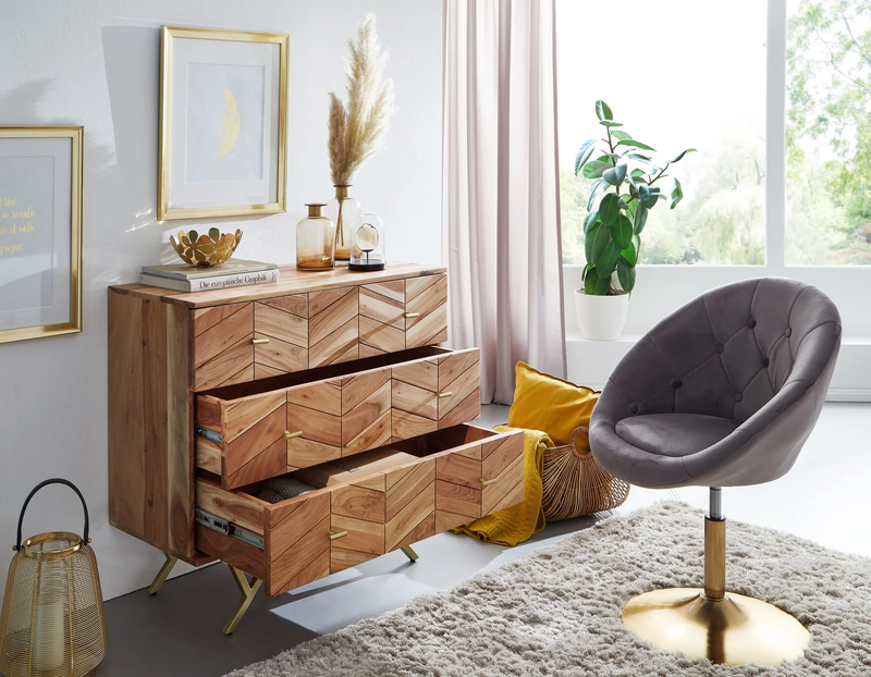Solid Acacia Wood & Iron Chest of 3 Drawers - Functional and Stylish Storage Solution