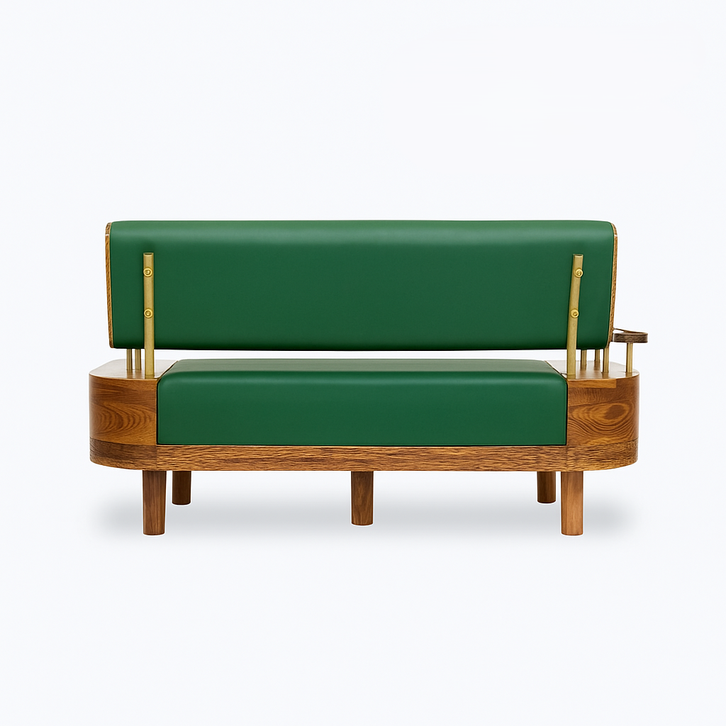 Verdant Luxe Mid-Century Sofa – Solid Sheesham Wood Frame with Olive Green Leather (Customized fabric available)